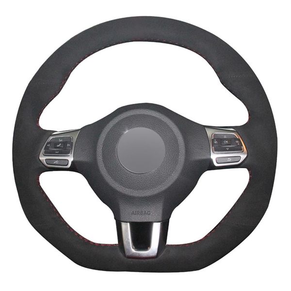 

black suede diy car steering wheel cover for volkswagen golf 6 gti mk6 vw polo gti scirocco r passat cc r-line 2009-2016302u