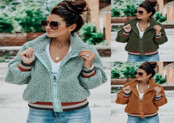 

women warm zipper pockets flannel long sleeve sweatshirt pullover coat outwear1865187, Black