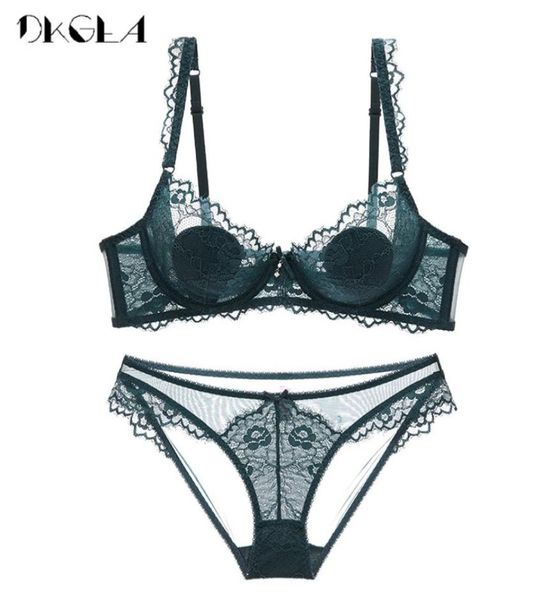 

hollow out bra green underwear set transparent ultrathin brassiere embroidery bras lace lingerie women bra set plus size2129415, Red;black