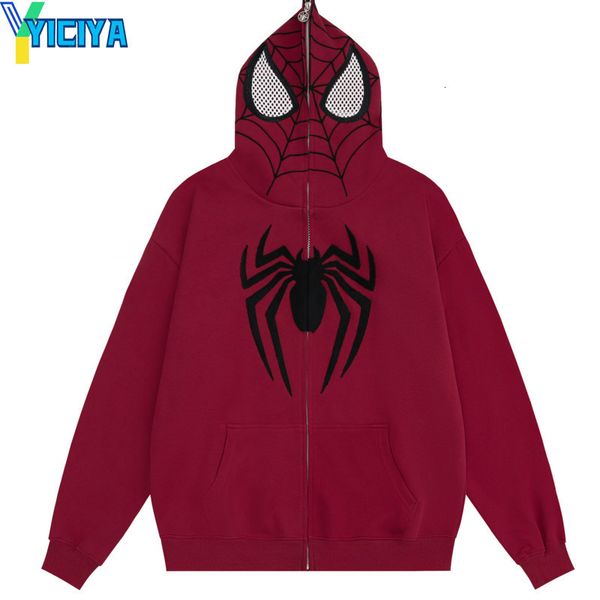 

men's hoodies sweatshirts yiciya hood zip sweatshirt spider y2k kpop blouse sweatshirts winter long sleeves sweater clothes female hood, Black