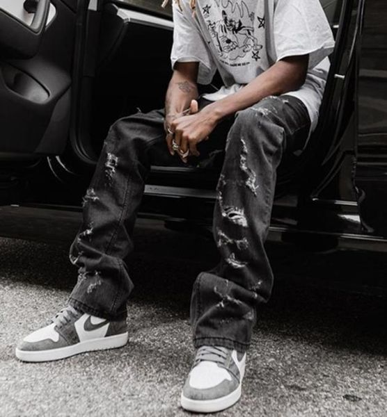 

hole ripped jeans men pants streetwear straight washed casual denim trousers loose jean46054485047262, Blue