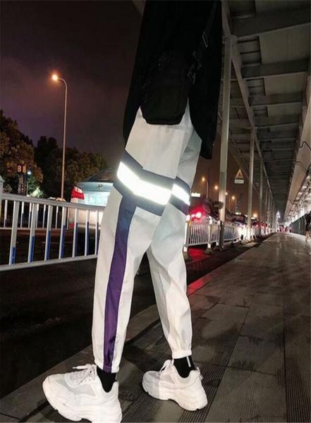 

2019 fashion casual night light stripe reflective cargo pants men hip hop couple streetwear joggers trousers men long pant pantalo9087670, Black