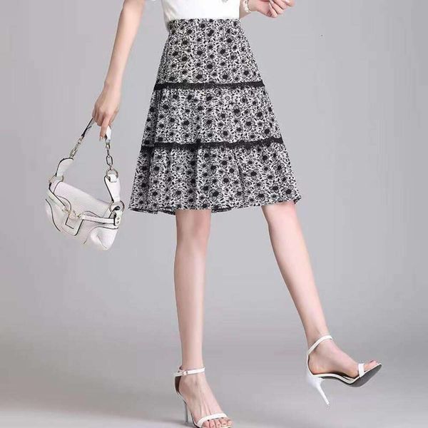 

floral short skirt half womens summer pleated small a line, Black