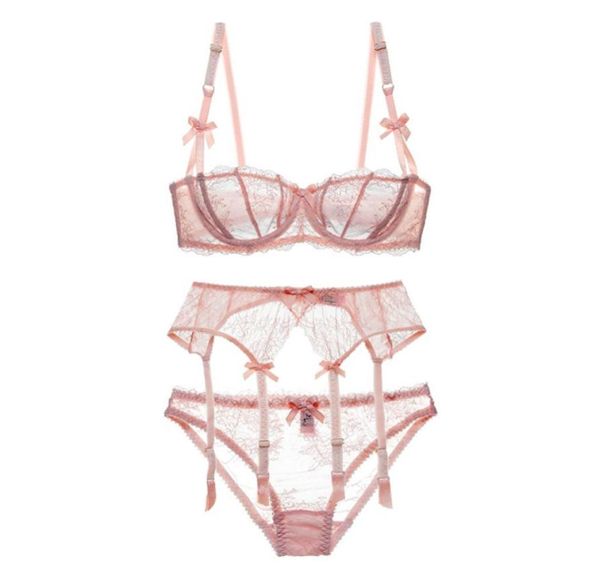 

women 12 cup embroidery lingerie set white bra set 3 piece brapantiesgarter lace brassiere transparent underwear set8537419, Red;black