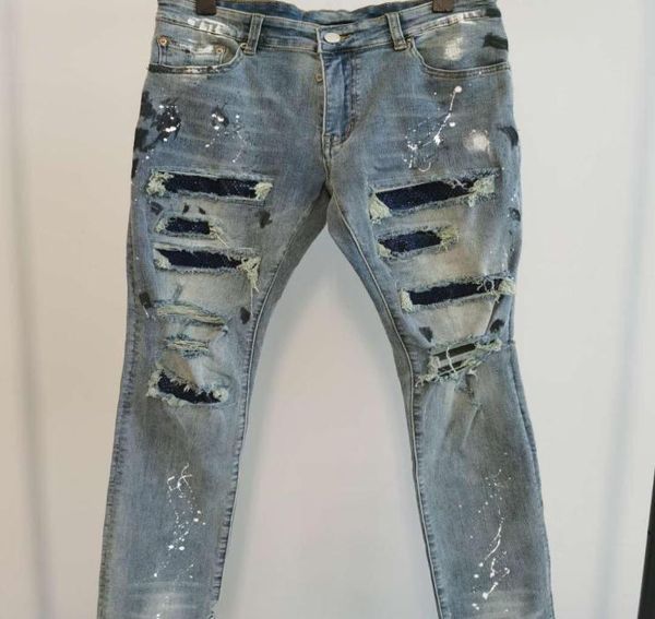 

men jeans luxury design pants long skinny blue artificial diamond destroy the quilt ripped hole designer jean mens designers cloth1123306