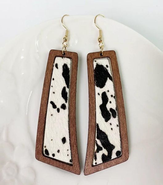 

geometric leopard wood earrings genuine cowhide hair leather golden dot cow grain dangle earring bohemian fashion jewelry9962656, Silver