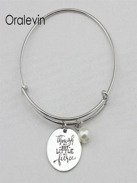

though she be but little she is fierce inspirational hand stamped engraved pendant charm bracelet silver color jewelry 10pcs lot 1137226, Golden;silver
