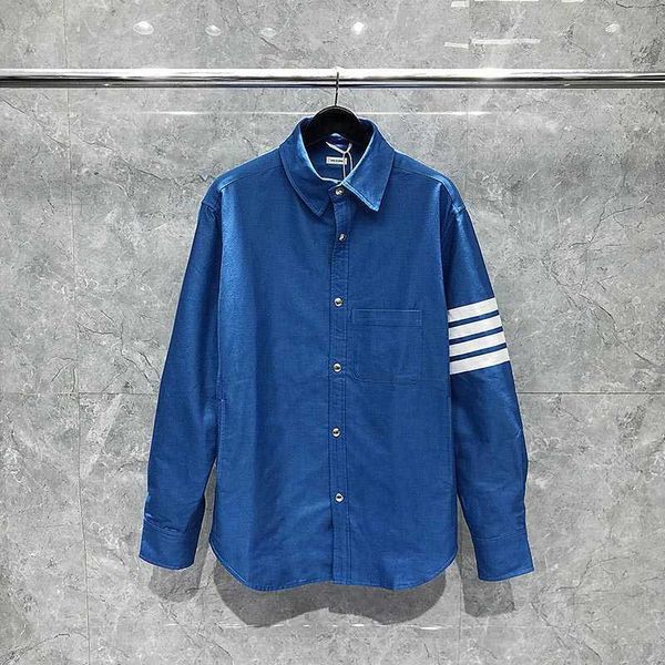 

tb thom denim jackets men slim turn down collar long sleeve casual shirt oxford solid men's clothing luxury coats, White;black