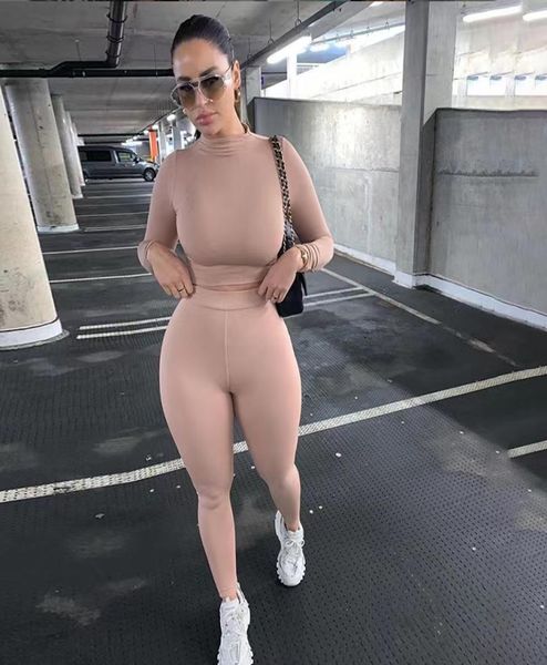 

sportswear ladies two piece set women slim tracksuits new hole tights leisure sports suit long sleeve pencil pants jogger sui9599456, Gray