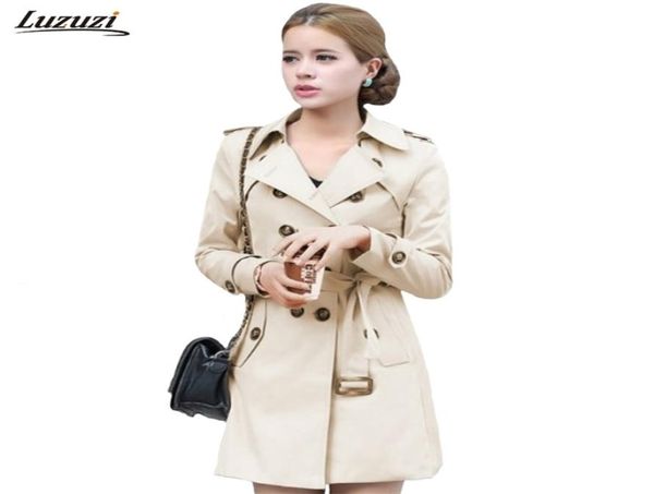 

luzuzi trench coat for women double breasted belt slim fit long spring casaco feminino abrigos mujer autumn outerwear z505 2110255515507, Tan;black