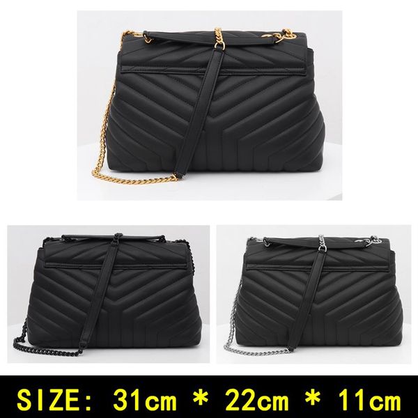 

big size luxury shoulder bag designer bag women genuine leather luxury crossbody bag gold silver black chain fashion b266s