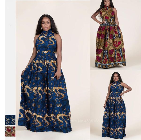 

fashion 2020 sleeveless african dresses for women dashiki print long robe halter ladies ankara africaine plus size clothing c6478887, Red
