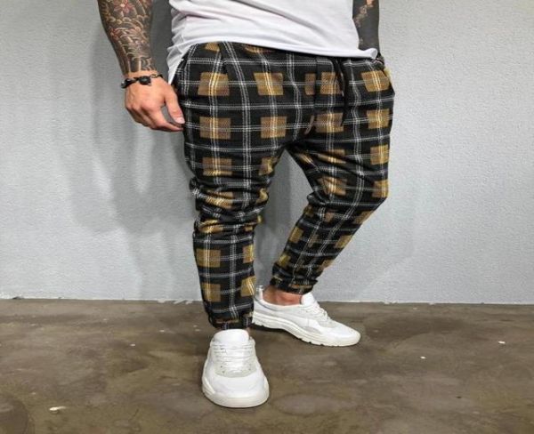 

streetwear yellow plaid pants men joggers 2020 man casual straight harem pants men korean hip hop track plus size3535910, Black