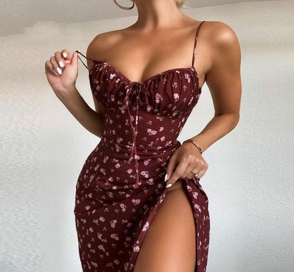 

summer women039s floral dress beach wind grassland open back chest draped lace side slit long skirt2866939, White;black