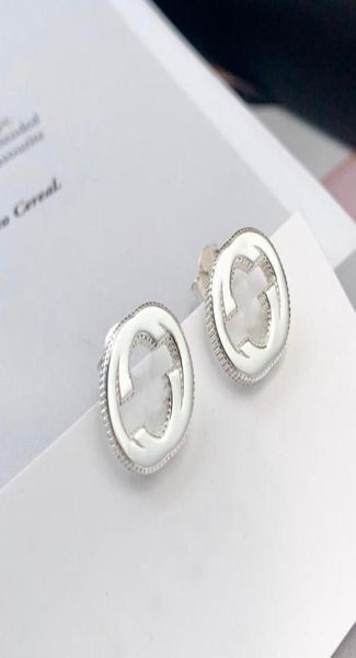 

stud original genuine 11 925 sterling silver classics retro style earrings women logo glamour g gift4957934, Golden;silver