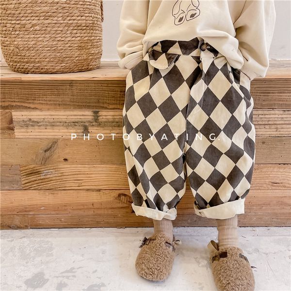 

trousers autumn baby boys plaid pants korean style toddlers kids casual loose haren trousers children clothes 230821, Blue