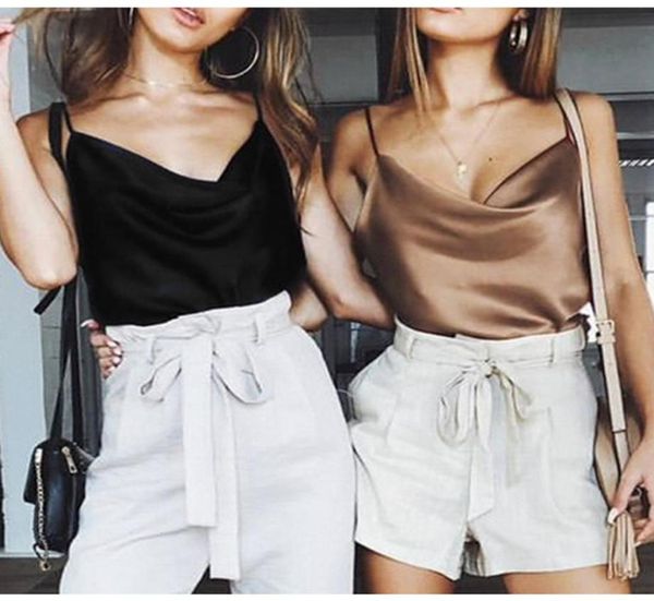 

women sleeveless strappy camisole silk satin camis plain vest tank tee autumn costume casual fashion new ladies clothes3747672, Black;white