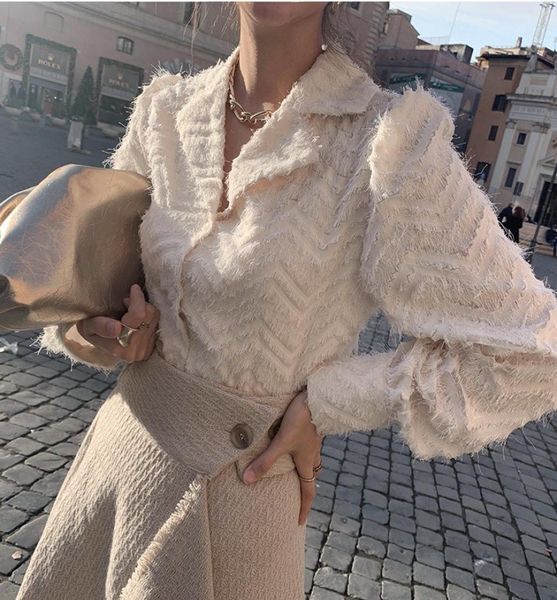 

women vintage elegant notched collar women tassels shirts blouses spring new singlebreasted female shirts 2104221299567, White
