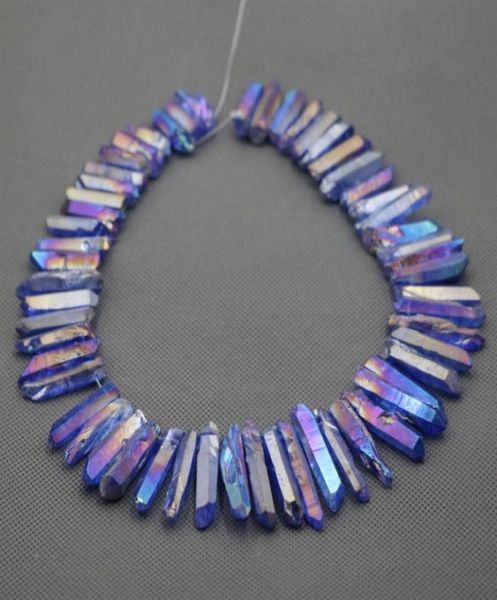 

natural royblue ab quartz points beads rough raw rock crystal quartz stick points beads charm pendant drilled healing crystals1560561