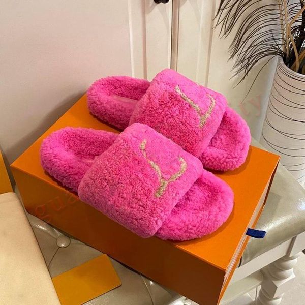 

luxury fashion designer fur slippers womens flat comfort mule slides og original on pink green cloud white black beige sandals woman indoor