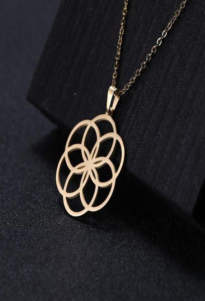 

pendant necklaces dawapara fashion stainless steel jewelry necklace for women plant flower of life hollow cut off6467558, Silver