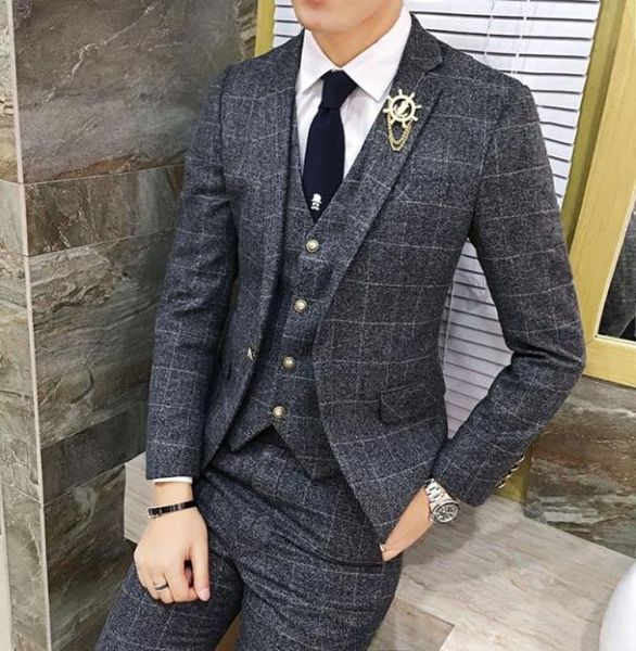 

vintage plaid suits 3 piece tweed suits mens terno dos homens grey red green mens wedding costume terno slim fit8364417, White;black