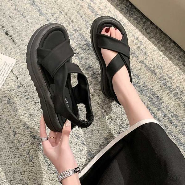 

sandals women's sandals casual 2023 summer straight buckle open toe rubber sole solid beach fashion sandals women r230821, Black