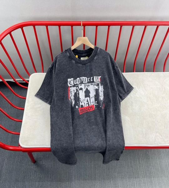 

22ss summer usa casual cotton tee ship print washed vintage t shirts short sleeve mens tshirt women clothes9334562, Black;brown