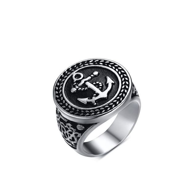 

vintage style mens punk biker ring fashion high polish stainless steel anchor signet gothic rings 8556473, Golden;silver