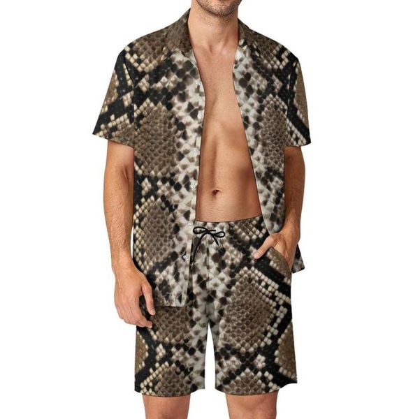 

men039s tracksuits black snakeskin men sets snake scale print casual shorts summer fashion beach shirt set shortsleeve printed2823888, Gray