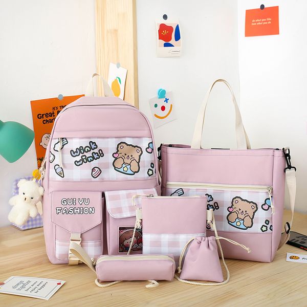 

school bags 5 in 1 piece set kawaii women backpacks waterproof canvas schoolbag for girl fashion junior high students bookbags50 230821