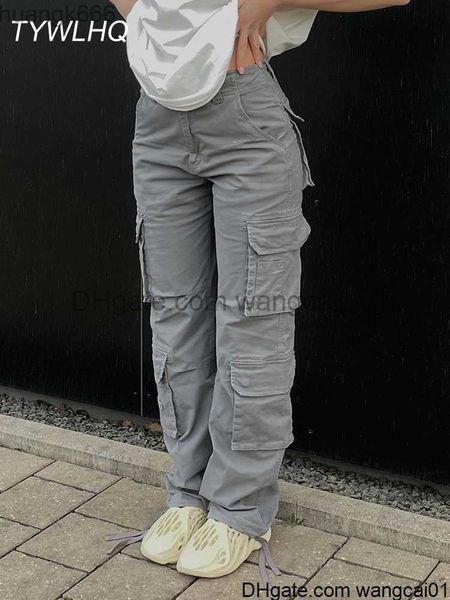 

casual men's pants vintage cargo pants baggy pants women casual 90s streetwear pockets wide g high waist straight y2k denim trousers ov, Black