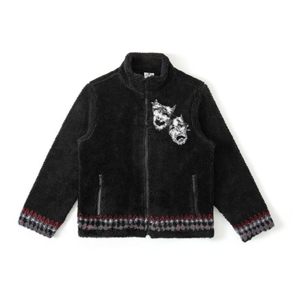 

2022 men and women drama mask fleece jackets velvet winter fur coats warm wool jackets fashion jacket2096596, Black;brown