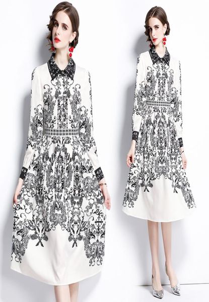 

drop new arrival summer fall vintage geometric print lapel long sleeve singlebreasted women ladies party demure elegant t2177139, Black;gray