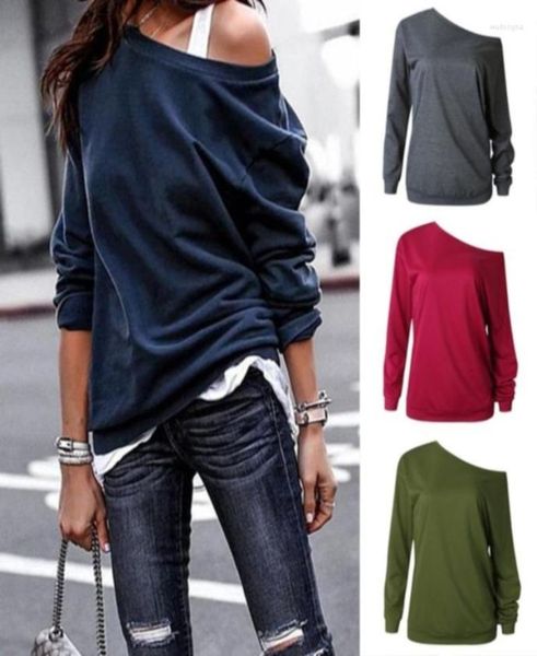 

women039s t shirts fashion style one shouder casual soft long sleeve shirt women cotton off the shoulder blouse full solid1614573, White