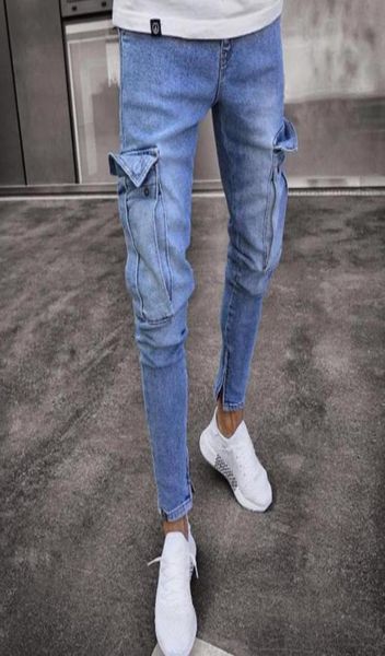 

men039s jeans selling stretch men039s trendy knee hole zipper trousers in1032954, Blue