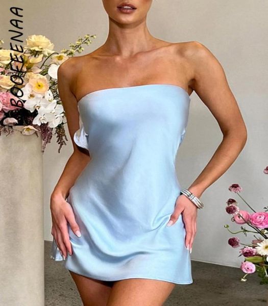 

casual dresses boofeenaa strapless backless mini dresses satin flowy short party dress black blue night club outfits for wome1642275, Black;gray