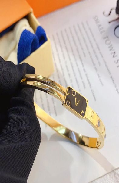 

stainless steel gold bangle bracelets women luxury designer double layer structure letter jewelry crystal gift bangles mens bracel4887608, Black
