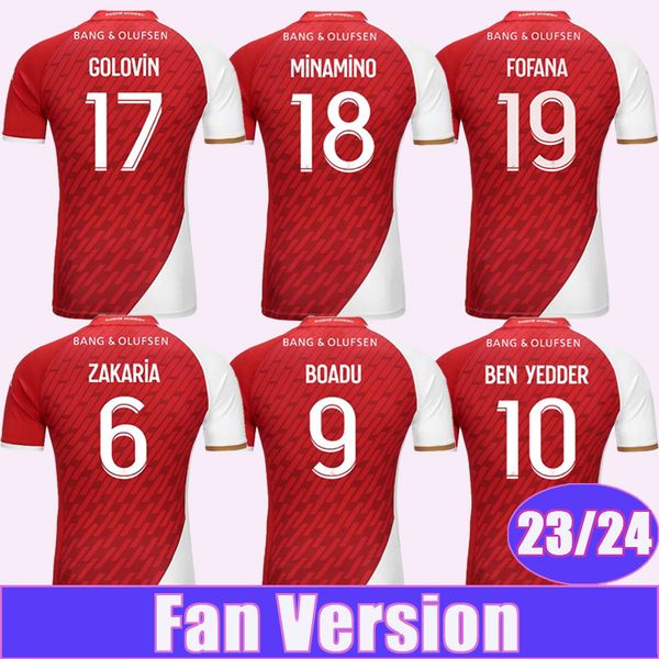 

23 24 as monaco mens soccer jerseys felix fofana minamino embolo ben yedder m. camara zakaria boadu golovin home football shirt, Black;yellow