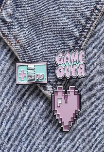 

pink game enamel pin bag badge heart game over brooches clothes lapel custom cartoon retro vintage jewelry gift for girls1183422, Blue