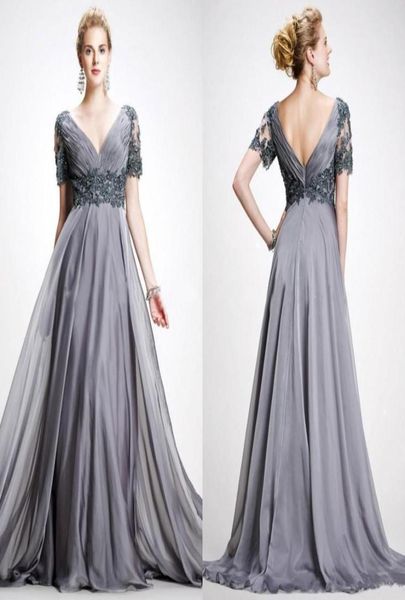 

vintage trendy mother off bride dresses zipper a line v neck appliques chiffon vestidos dresses evening wear gray mother of the br4046302, Black;red