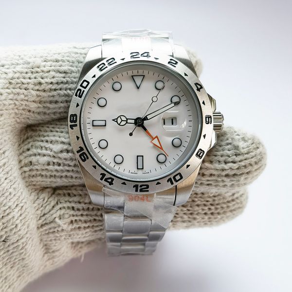 

man automatic mechanical watch outdoorsy explorer 42mm white dial 216570 geometric mixed luminous time standard sapphire mirror oyster steel, Slivery;brown