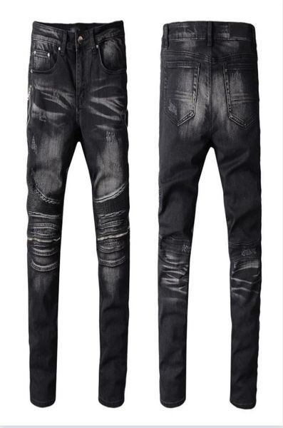 

fashion men039s long pants desiger patchworl ripped hole back demin trousers streetwear jeans for men3626237, Black