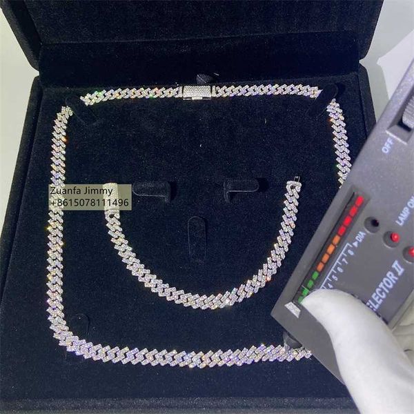 

7mm width one row iced out man jewelry gra certificates pass diamond tester vvs1 moissanite cuban chain necklace, Silver