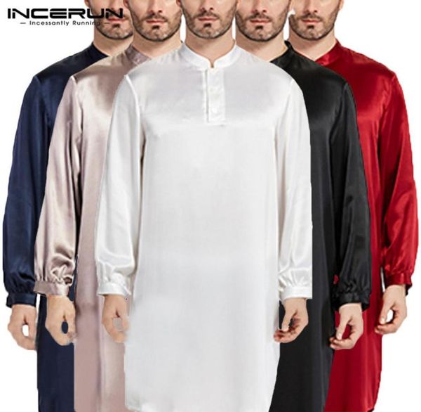 

nightgown men robe pajamas silk satin long sleeve bathrobe lounge arabe dress shirt gown masculina islamic men clothes t2001167685925, Black;brown