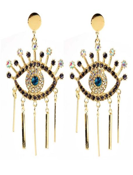 

new fashion exaggerated famous brand designer devil039s eye earrings alloy fringe with diamond blue eye stud earrings2565516, Silver