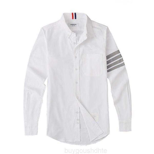 

2023 fashion tb thom brand shirts men slim white long sleeve casual shirt turn down collar oxford fabric solid men's clothing, White;black