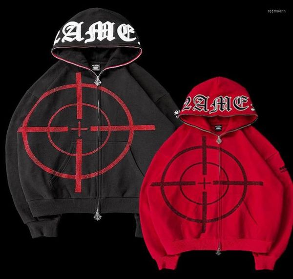 

men's hoodies american high street black red hoodie rhine vintage zipper jacket 2022 women winter goth oversized casual sweatshirt59107