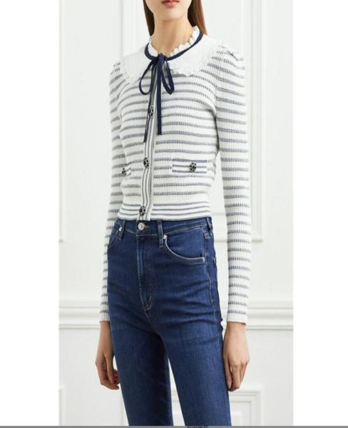 

selfportrait stripe lurex cardigan white jackets0123452434899, Black;brown