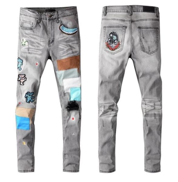 

innovative fashion jeans for gray mens ripped destroyed stretch denim slim fit hip motorcycle jean80808583010573, Blue